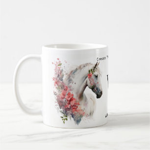 Watercolor White Unicorn Horse Monogram w/ Name Coffee Mug