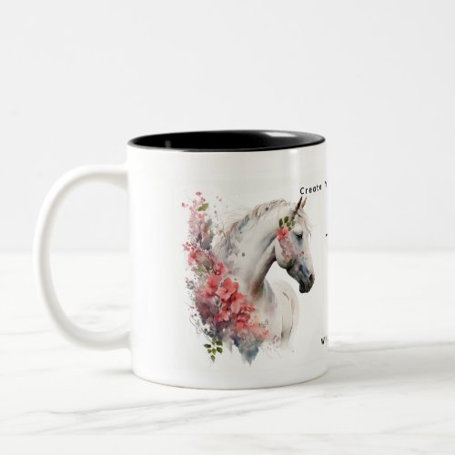 Watercolor White Unicorn Horse Monogram w Name    Two_Tone Coffee Mug