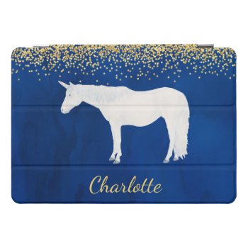 Watercolor White Unicorn Navy Blue Gold Confetti Ipad Pro Cover by PandaCatGallery at Zazzle