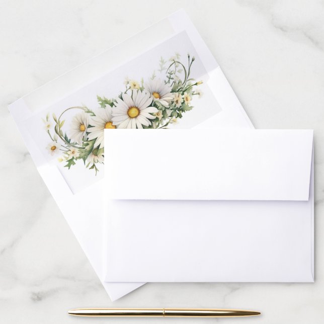 Watercolor White Wedding Daisies Envelope Liner (Desk)