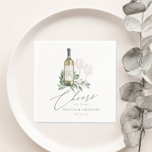 Watercolor White Wine Botanical Cheers to Love Napkins