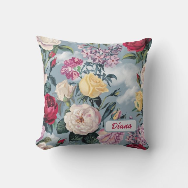  Watercolor White, Yellow And Pink Roses  Throw Pillow (Front)