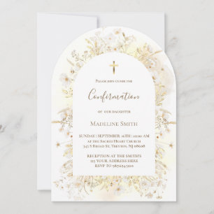 watercolor white yellow flowers Confirmation Invitation