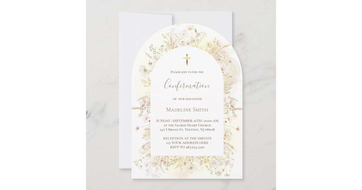 watercolor white yellow flowers Confirmation Invitation | Zazzle