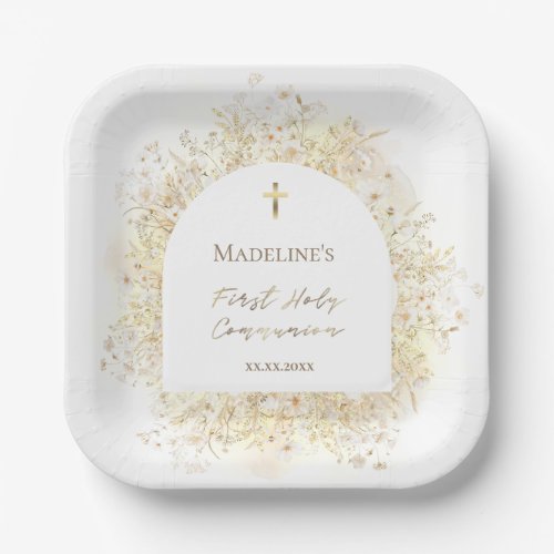 watercolor white yellow flowers First Communion