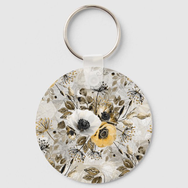 Watercolor white, yellow flowers  keychain (Front)