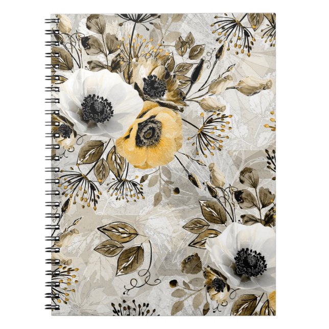 Watercolor white, yellow flowers  notebook (Front)