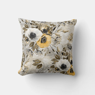 Watercolor white, yellow flowers throw pillow