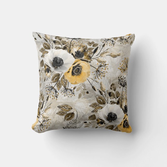Watercolor white, yellow flowers throw pillow (Front)