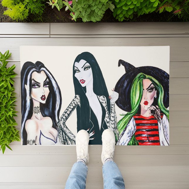 Watercolor Wicked Witches Halloween Fashion Doormat (Creator Uploaded)