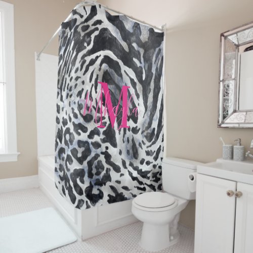 Watercolor Wild Animal Print  Monogram Shower Curtain