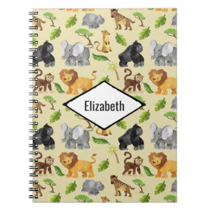 Watercolor Wild Animal Safari Jungle Pattern Notebook