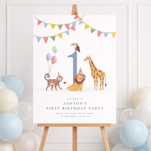 Watercolor Wild Animals Wild One Birthday WELCOME  Foam Board (Creator Uploaded)