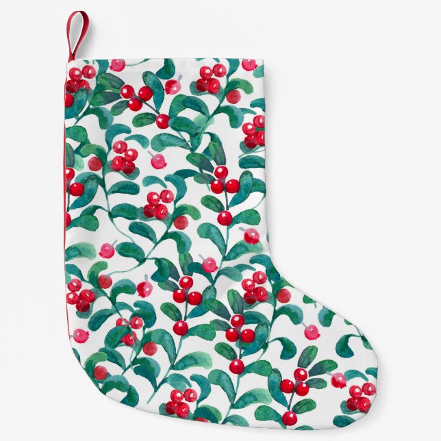 Watercolor wild berries, seamless pattern. small christmas stocking (Front)