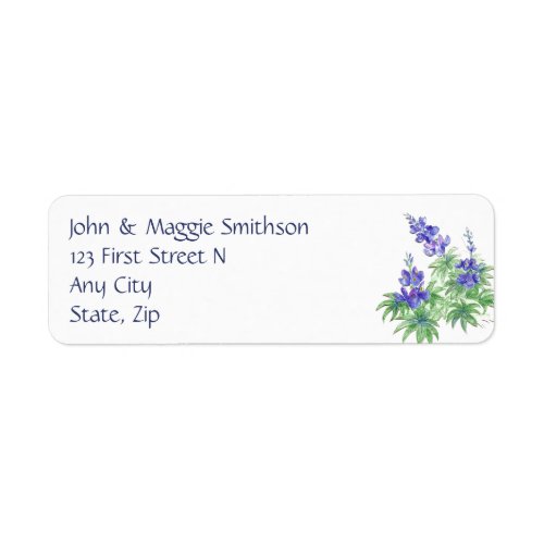 Watercolor Wild Blue Lupin Garden Flower Address Label