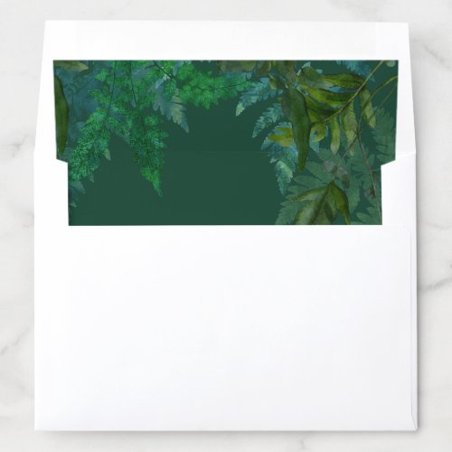 Watercolor Wild Fern Forest Leaf Emerald Green Envelope Liner