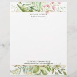 Watercolor Wild Floral Green Foliage Letterhead<br><div class="desc">An Elegant Letterhead featuring watercolor wild green foliage with pink flowers. For more advanced customization of this design,  please click the "Customize” button above! Matching items are also available.</div>