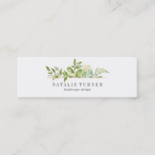 Watercolor Wild Floral Green Foliage Mini Business Card