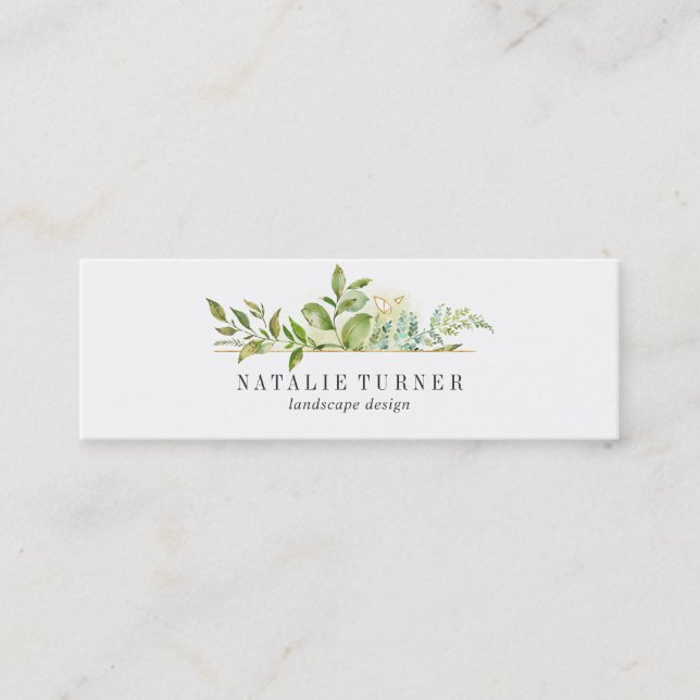Watercolor Wild Floral Green Foliage Mini Business Card (Front)