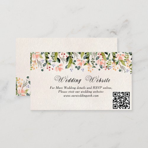 Watercolor Wild Floral Wedding Website QR Code Enclosure Card