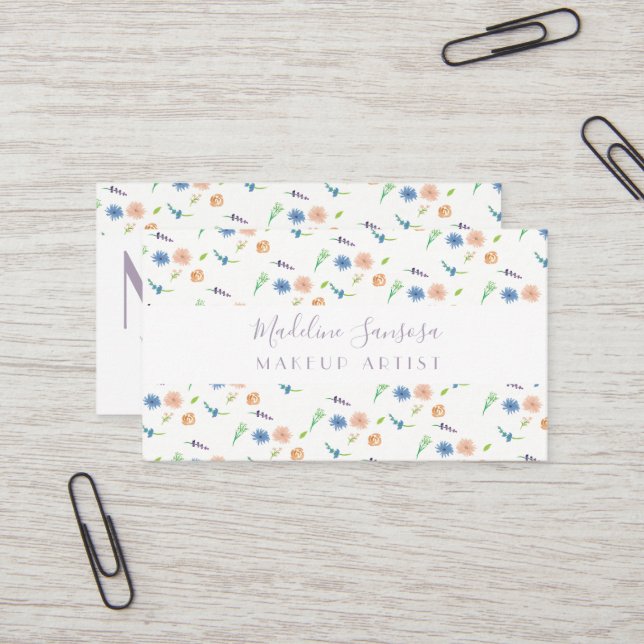 Watercolor Wild Florals Botanical Event Designer Business Card (Front/Back In Situ)