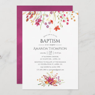 Watercolor Wild Flower Baptism or Christening Invitation