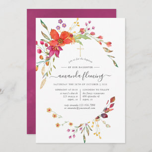 Watercolor Wild Flower Baptism or Christening Invitation