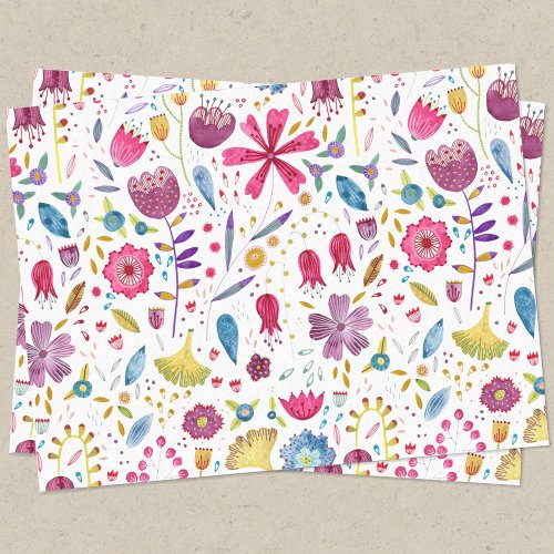 Watercolor Wild Flower Botanical Painting Tissue Paper