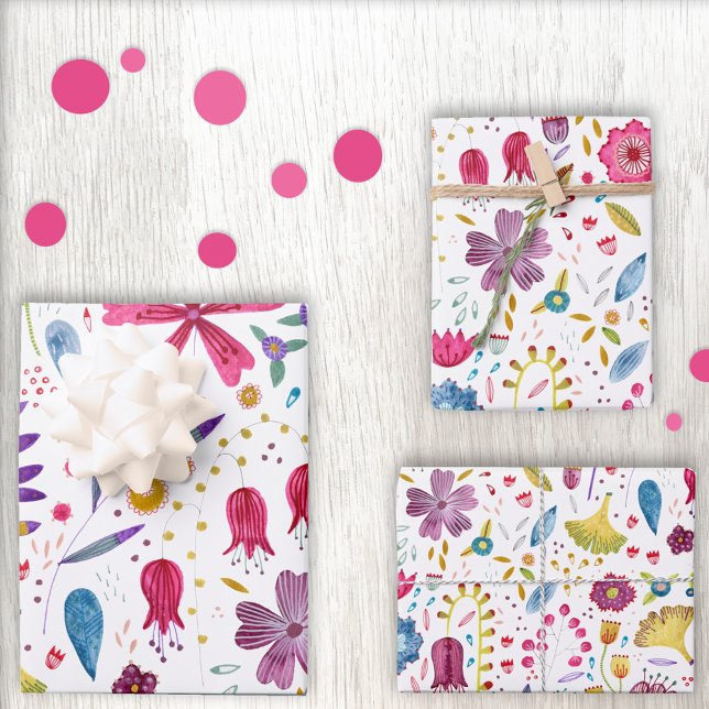 Watercolor Wild Flower Botanical Wrapping Paper Sheets (Creator Uploaded)