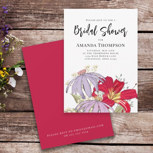Watercolor Wild Flower Bouquet Bridal Shower  Invitation