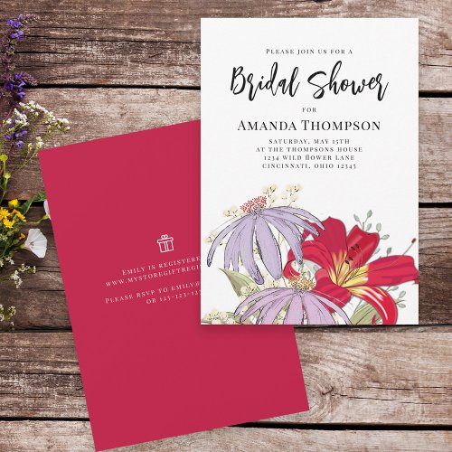 Watercolor Wild Flower Bouquet Bridal Shower  Invitation