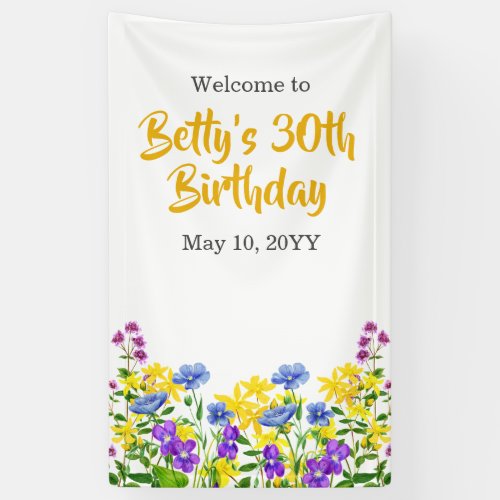 Watercolor Wild Flowers 30th Birthday Party Banner