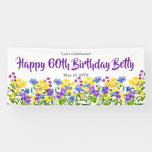 Watercolor Wild Flowers 60th Birthday Party Banner