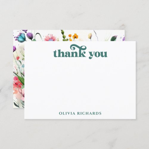 Watercolor Wild Flowers Boho Bridal Shower Thank You Card