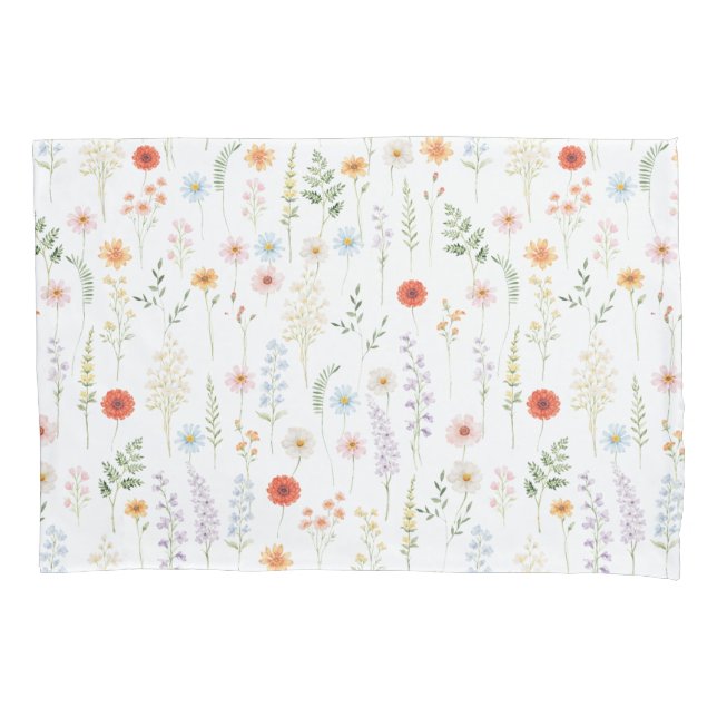 Watercolor Wild Flowers Floral Botanical Pattern Pillow Case (Front)