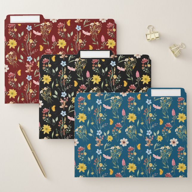 Watercolor Wild Flowers Floral Pattern File Folder (Set)