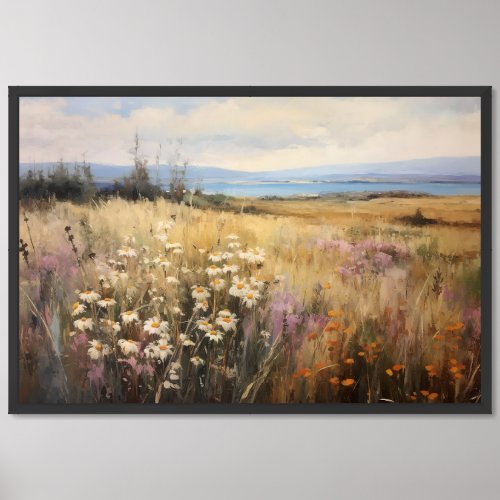 Watercolor wild flowers meadow earthy colors chic framed art