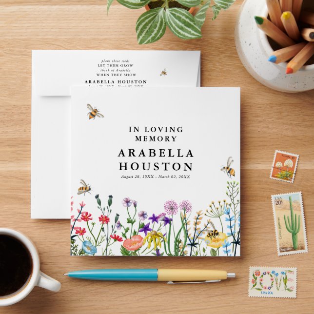 Watercolor Wild Flowers Memorial Seed Packet Envelope (Desk)