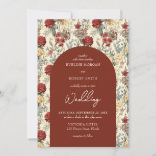 Watercolor wild flowers terracotta ivory arch invitation