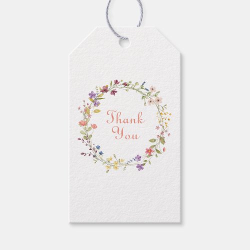 Watercolor Wild Flowers Wreath Frame Thank You Gift Tags