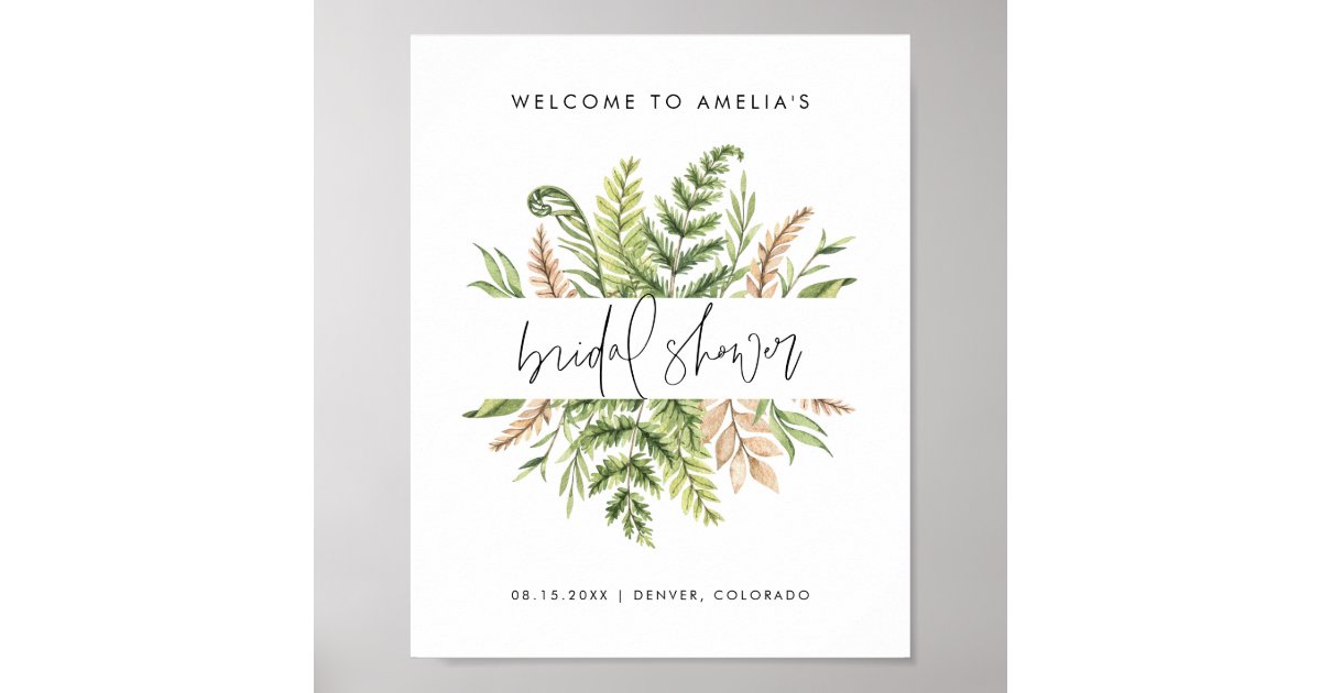 Watercolor Wild Foliage Bridal Shower Welcome Poster