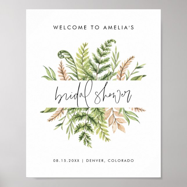 Watercolor Wild Foliage Bridal Shower Welcome Poster (Front)