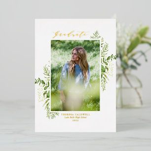 Watercolor Wild Foliage Photo Graduation Party Foil Invitation