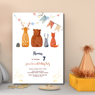 Watercolor Wild forest animals kids birthday Invitation