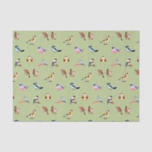 Watercolor Wild Forest Birds Green Tissue Paper
