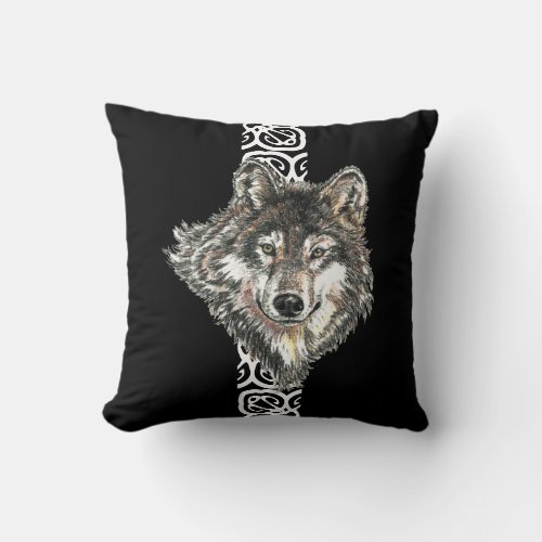 Watercolor Wild Gray Grey Wolf Head Logo Design Throw Pillow