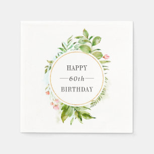 Watercolor Wild Green Foliage Custom Text Birthday Napkins