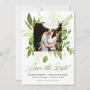 Watercolor Wild Green Foliage Photo Save the Date