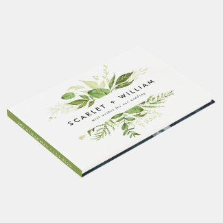 Watercolor Wild Green Foliage Photo Wedding Guest Book