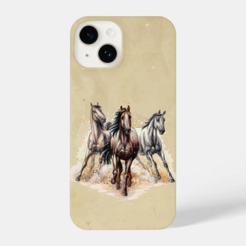 Watercolor Wild Horses Animal Nature Art iPhone 14 Case